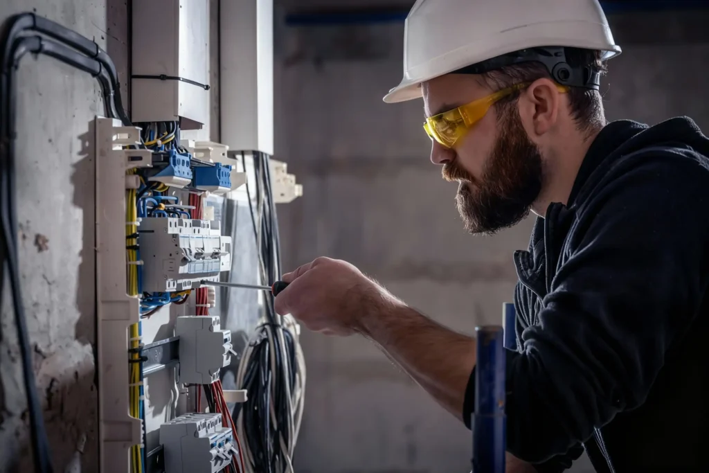 Cómo elegir una empresa de instalaciones eléctricas profesional Técnico de empresa de instalación eléctrica en plena tarea