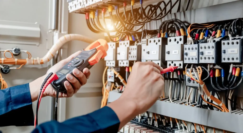 Mantenimiento eléctrico: la clave para evitar problemas Técnico en electricidad realizando una inspección en tablero eléctrico