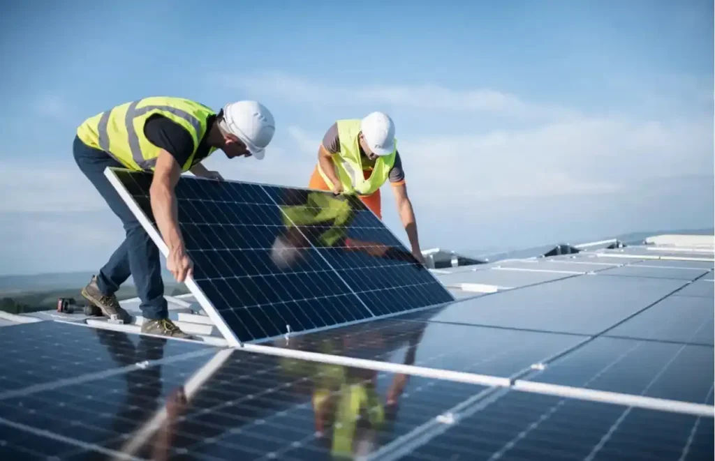 Instalación solar para hogares y negocios Ingenieros realizando una instalación solar