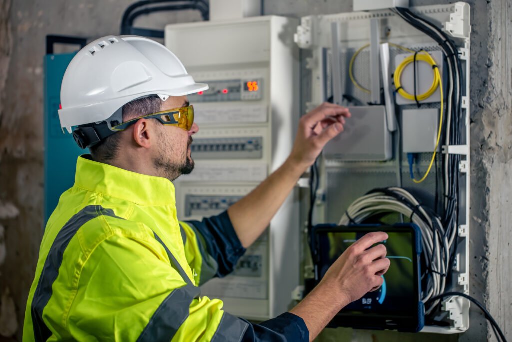 Técnico de Gomarc ampliando la potencia eléctrica en el cuadro de una vivienda